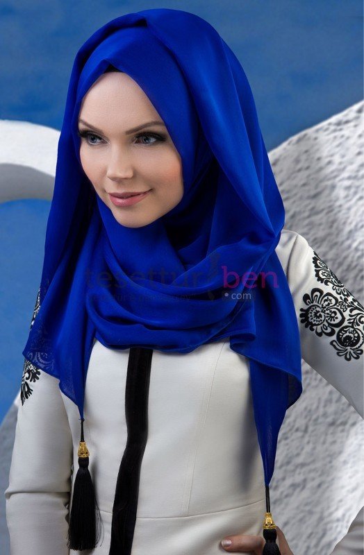 Muslima Wear Püsküllü Şal Saks Mavisi