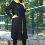Sarı Yaka Siyah Tunik Parille Tesettür Giyim Modelleri