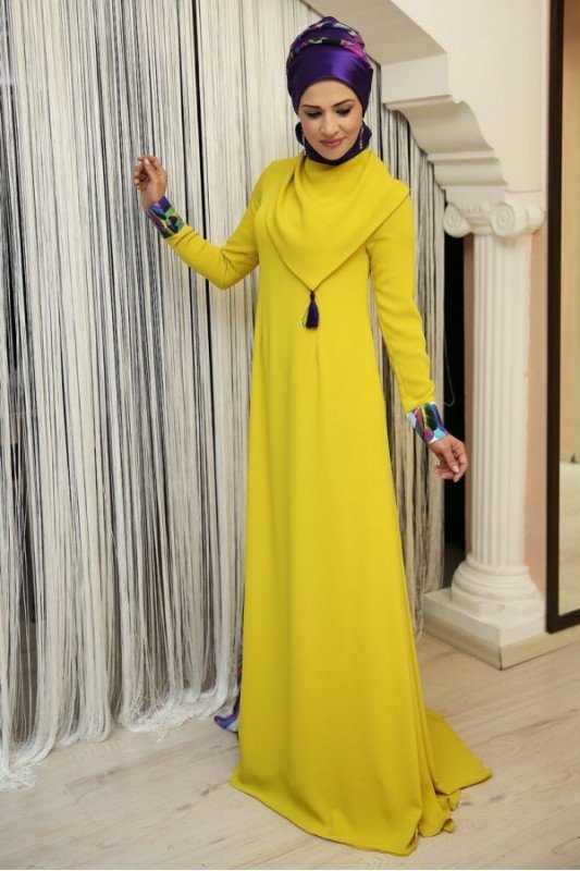 Nilüfer Kamacıoğlu Oksit Sarısı Abaya Elbise